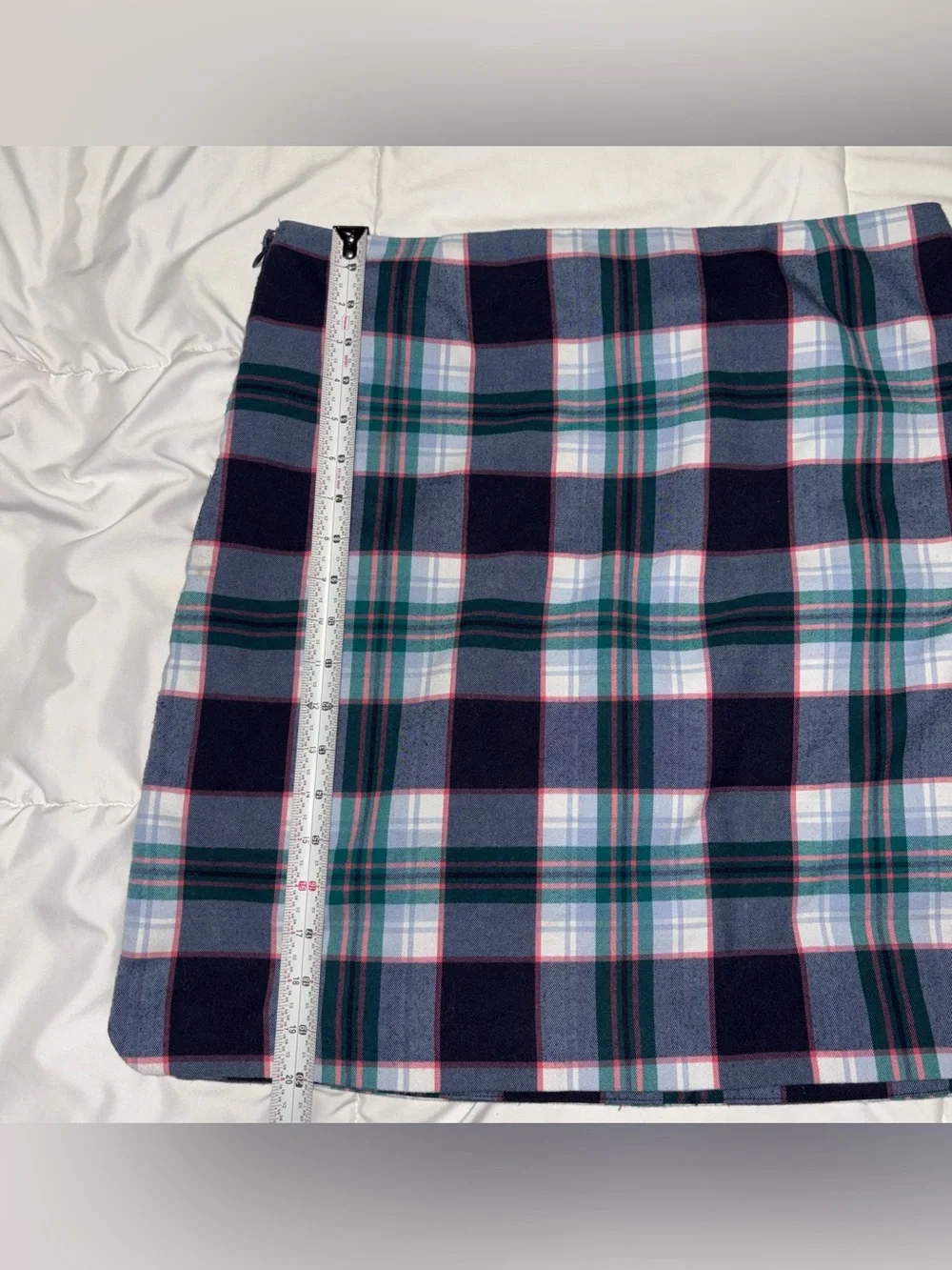 Talbots plaid skirt size 12p petite blue green red pink wool blend